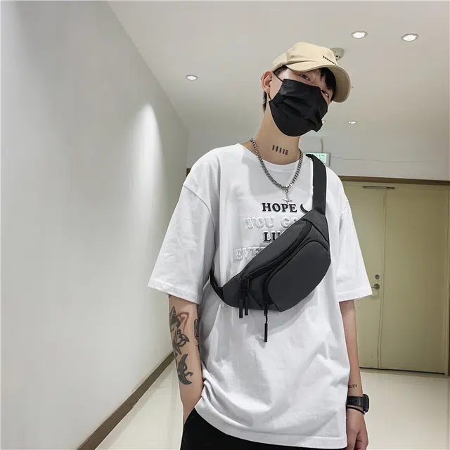 尊梵 纯色百搭 尼龙布 胸包 男款 黑色/灰色/深蓝色