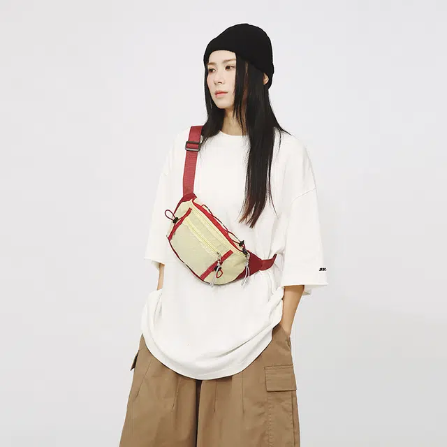 尊梵 个性日系工装拼色多功能腰包 尼龙 胸包 常规 男女同款情侣款 红色/紫色/蓝色/绿色
