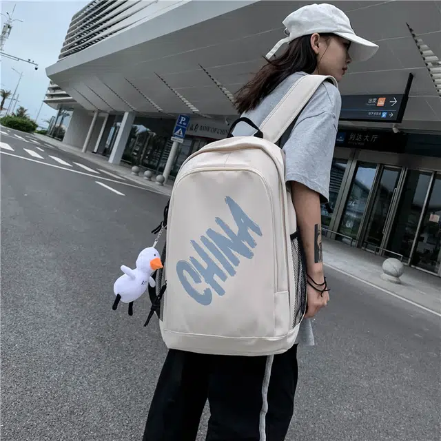 尊梵 日系中性风休闲简约学生上课通勤时尚百搭 尼龙 双肩包 男女同款情侣款 白色/黑色