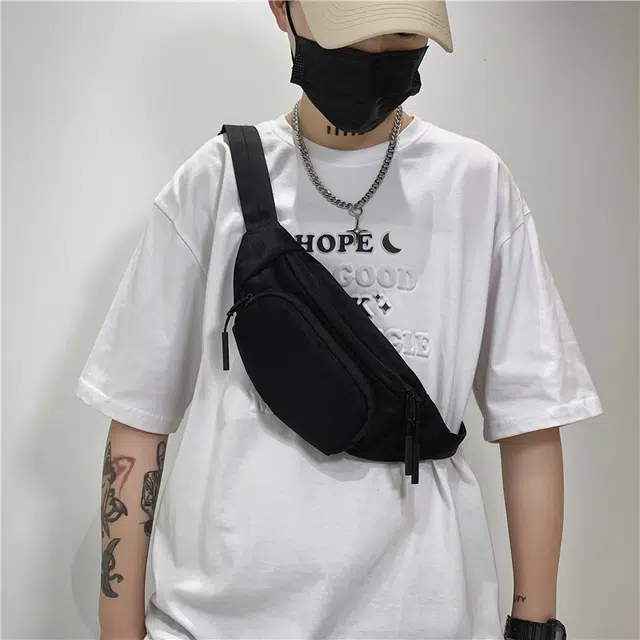 尊梵 纯色百搭 尼龙布 胸包 男款 黑色/灰色/深蓝色