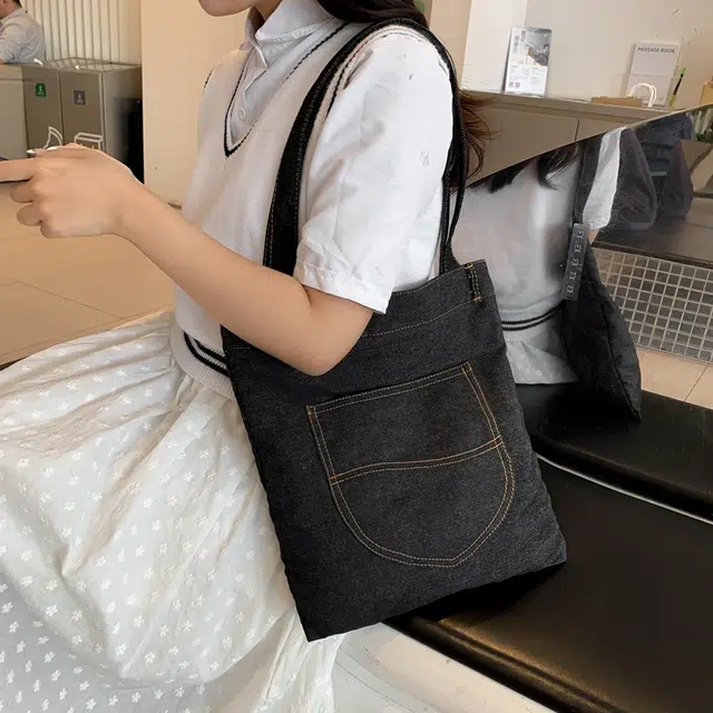 尊梵 通勤单韩系时尚外出 牛仔布 托特包单肩包 常规 男女同款情侣款 多色