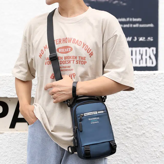 尊梵男士胸包夏季休闲潮牌单肩斜挎背包多功能帆布小包潮流帆布包腰包男包