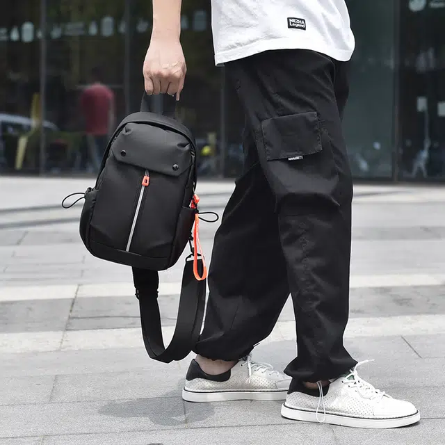 尊梵 单肩时尚多功能旅行休闲健身潮流 牛津布 胸包背包斜挎包 常规 男款 黑色/灰色