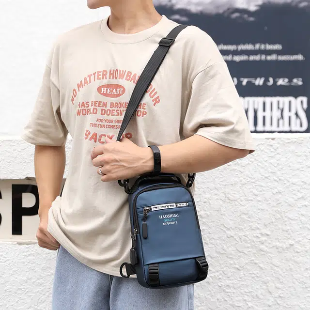 尊梵男士胸包夏季休闲潮牌单肩斜挎背包多功能帆布小包潮流帆布包腰包男包