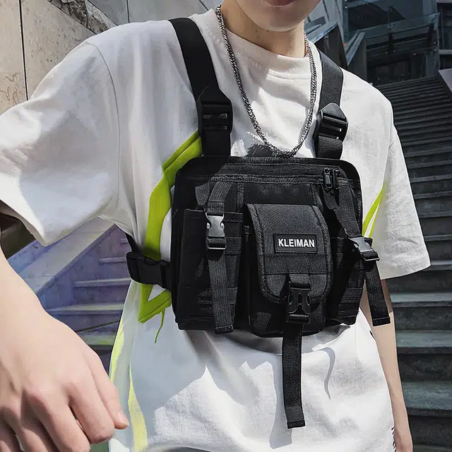 尊梵 潮牌战术机能休闲个性 牛津纺 胸包 常规 男女同款情侣款 黑色/灰色