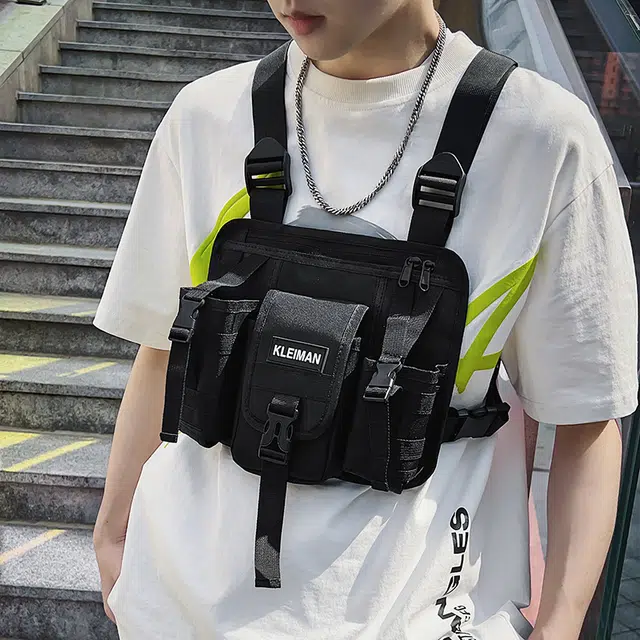 尊梵 潮牌战术机能休闲个性 牛津纺 胸包 常规 男女同款情侣款 黑色/灰色