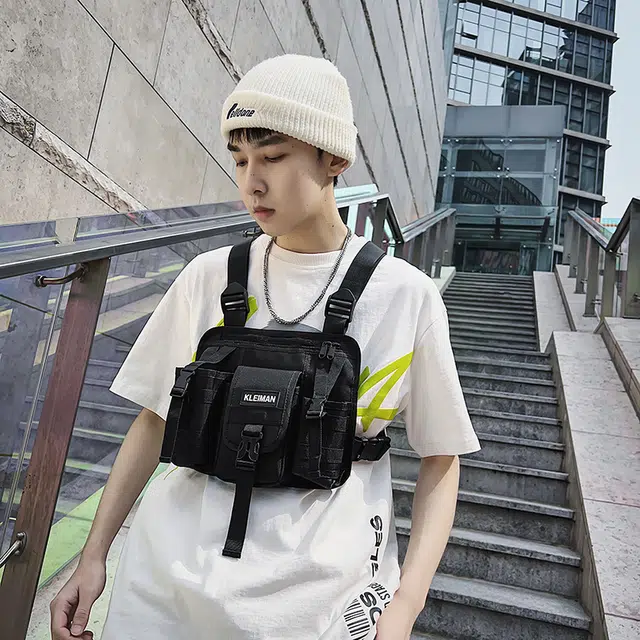 尊梵 潮牌战术机能休闲个性 牛津纺 胸包 常规 男女同款情侣款 黑色/灰色