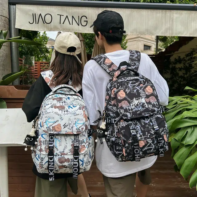 尊梵 街头潮流通勤时尚拉链时尚大学生 尼龙 双肩包 常规 男女同款情侣款 白色/黑色/灰色/桔色