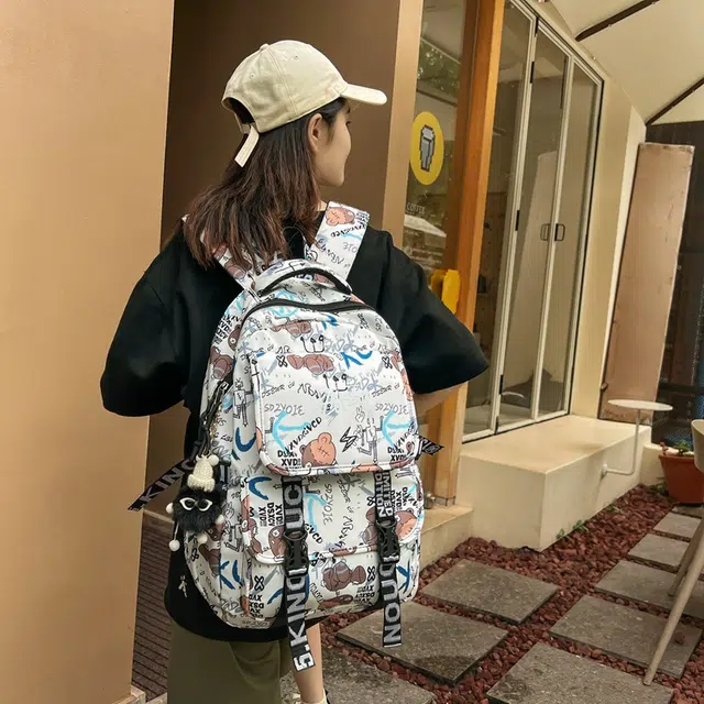 尊梵 街头潮流通勤时尚拉链时尚大学生 尼龙 双肩包 常规 男女同款情侣款 白色/黑色/灰色/桔色