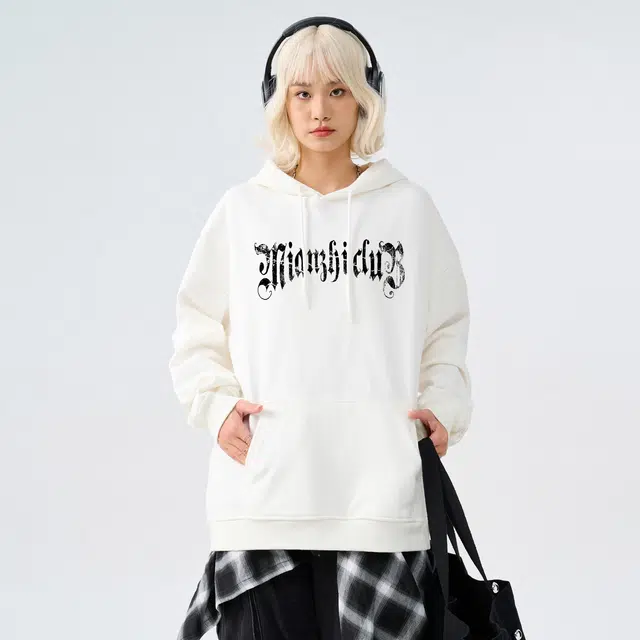 棉致 美式复古哥特十字架爱心字母印花宽松休闲通勤百搭落肩套头连帽长袖卫衣 男女同款