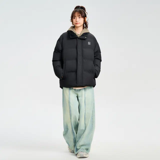 棉致 美式复古纯色简约基础宽松休闲户外通勤加厚保暖立领棉服 男女同款