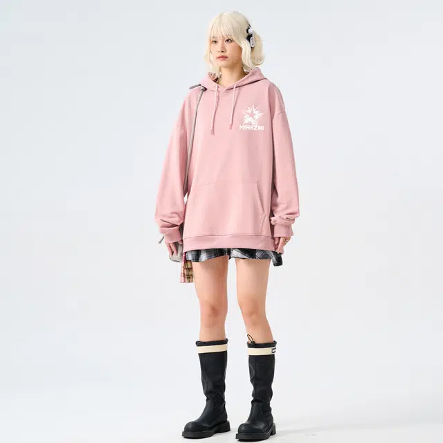 棉致 美式高街手绘泼墨涂鸦星星字母印花宽松休闲通勤百搭落肩套头连帽长袖卫衣 男女同款