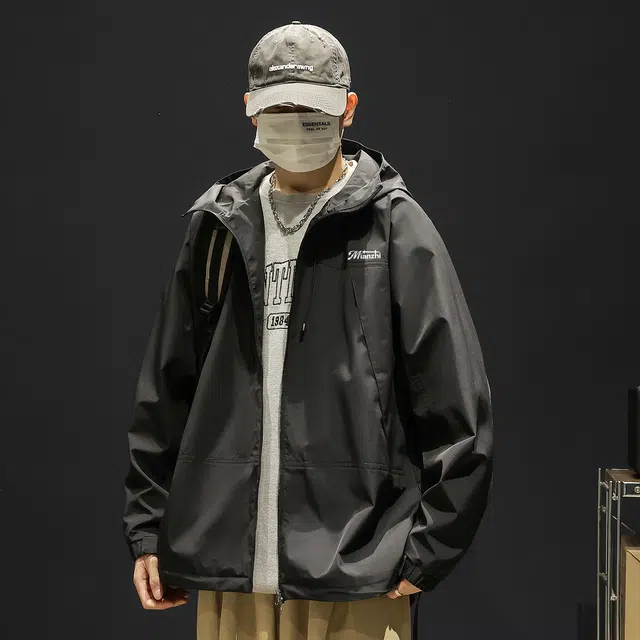 棉致 山系户外机能风宽松百搭工装防风拉链品牌字母印花设计下摆松紧绳内置口袋连帽夹克外套 男女同款