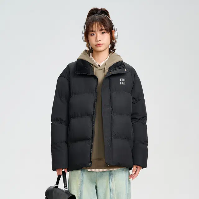 棉致 美式复古纯色简约基础宽松休闲户外通勤加厚保暖立领棉服 男女同款