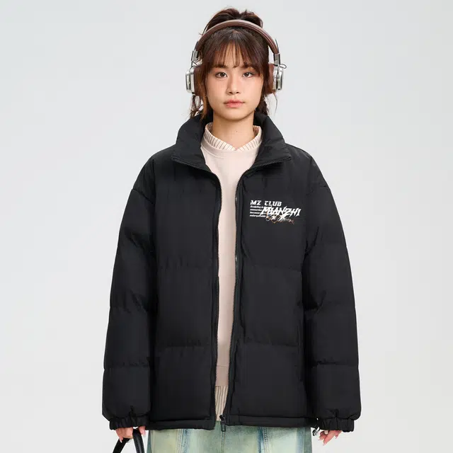 棉致 美式高街闪电字母印花宽松休闲户外通勤加厚保暖立领面包棉服 男女同款