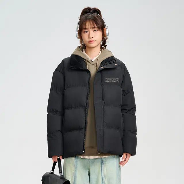 棉致 美式街头复古手绘涂鸦字母印花宽松休闲通勤加厚保暖立领面包棉服 男女同款