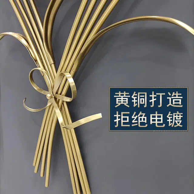 凯琴 凯琴新中式麦穗挂钟客厅餐厅墙面时钟静音钟黄铜高端钟表 石英机芯 挂钟 男女同款