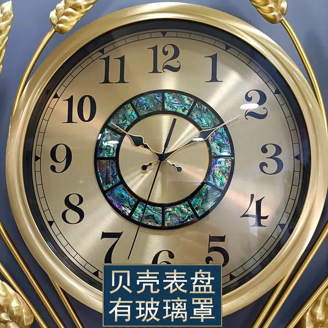凯琴 凯琴新中式麦穗挂钟客厅餐厅墙面时钟静音钟黄铜高端钟表 石英机芯 挂钟 男女同款