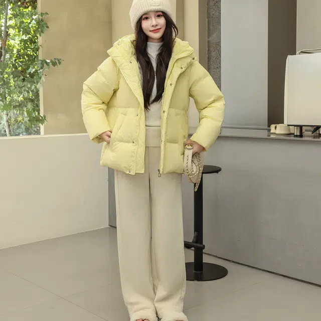 雅鹿 纯色连帽加厚保暖宽松短款羽绒服 女款