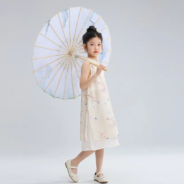 棉致 简约立领套头百搭无袖儿童连衣裙 中童