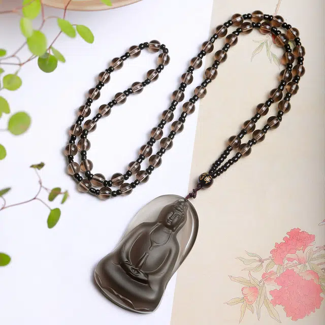 梨云暮雪 【观音保佑】【福气满满】甄选   精品款观音  链长适中  精工圆珠 本命年 黑曜石 项链 男女同款情侣款