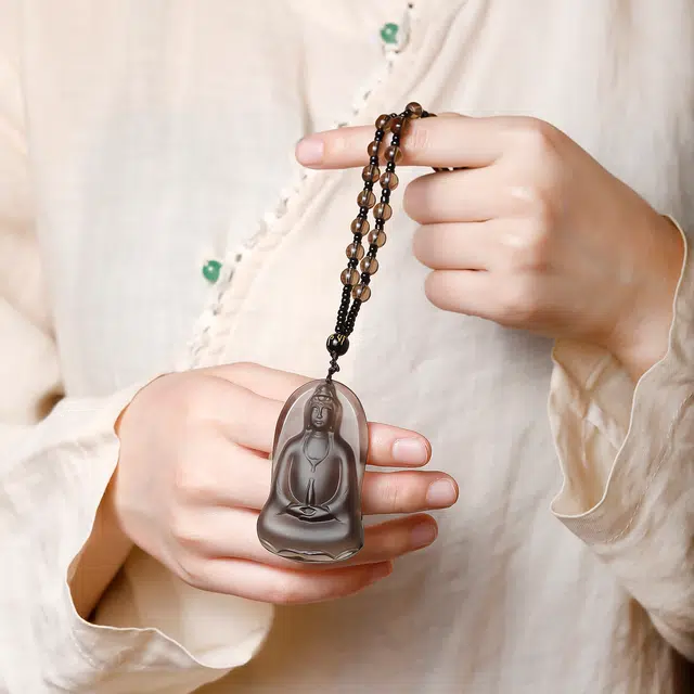 梨云暮雪 【观音保佑】【福气满满】甄选   精品款观音  链长适中  精工圆珠 本命年 黑曜石 项链 男女同款情侣款