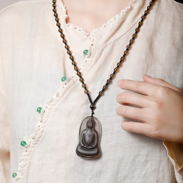 梨云暮雪 【观音保佑】【福气满满】甄选   精品款观音  链长适中  精工圆珠 本命年 黑曜石 项链 男女同款情侣款