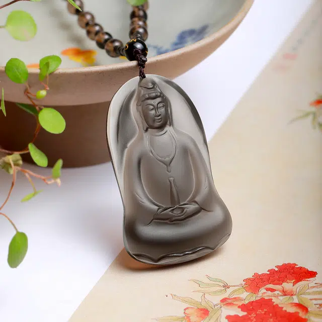 梨云暮雪 【观音保佑】【福气满满】甄选   精品款观音  链长适中  精工圆珠 本命年 黑曜石 项链 男女同款情侣款