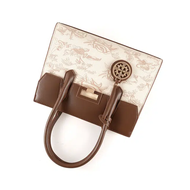 维尼奥 品牌大气国风刺绣妈妈包高颜值新中式时尚优雅母亲气质女包简约百搭休闲通勤包 合成革 手提包单肩斜挎 女款 棕白