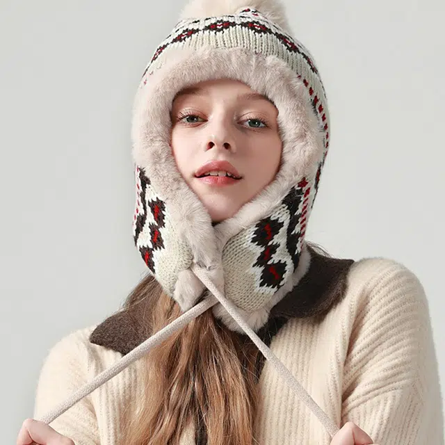 木林森 民族风冬天加绒加厚雷锋帽女冬季遮耳朵保暖防寒仿兔毛户外骑行滑雪帽子 腈纶 帽子 男女同款情侣款