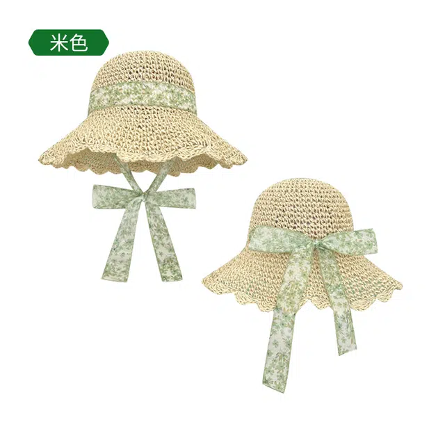 木林森 法式碎花蕾丝系带草帽夏海边沙滩度假镂空遮阳防紫外线太阳帽子 草编 渔夫帽 男女同款情侣款