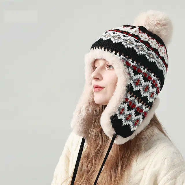 木林森 民族风冬天加绒加厚雷锋帽女冬季遮耳朵保暖防寒仿兔毛户外骑行滑雪帽子 腈纶 帽子 男女同款情侣款