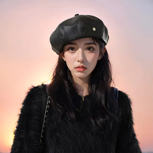 木林森 复古小标网红气质小香学院风文艺 聚酯纤维 贝雷帽 女款 白色 咖啡色 卡其色 黑色