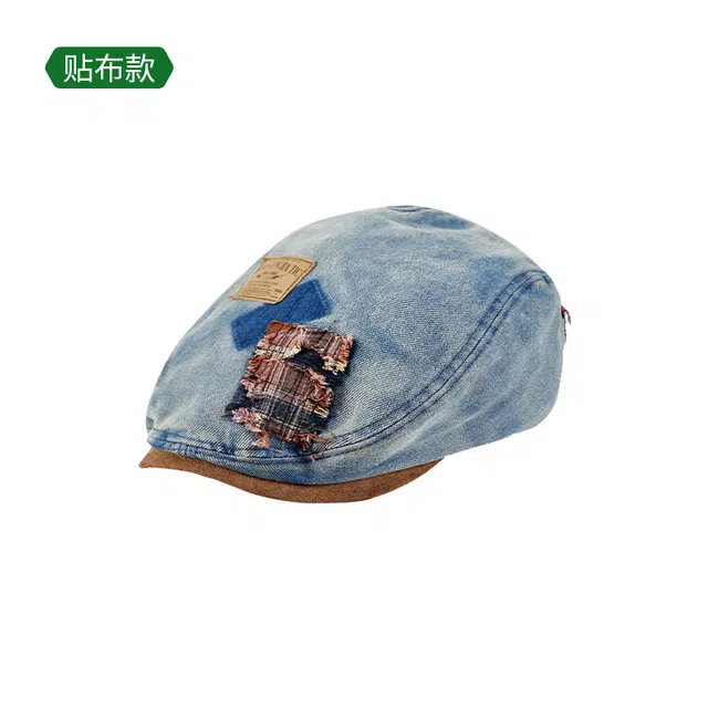 木林森 复古做旧贴标小众水洗牛仔前进帽 春夏大头围显脸小画家帽 棉 贝雷帽 男女同款情侣款