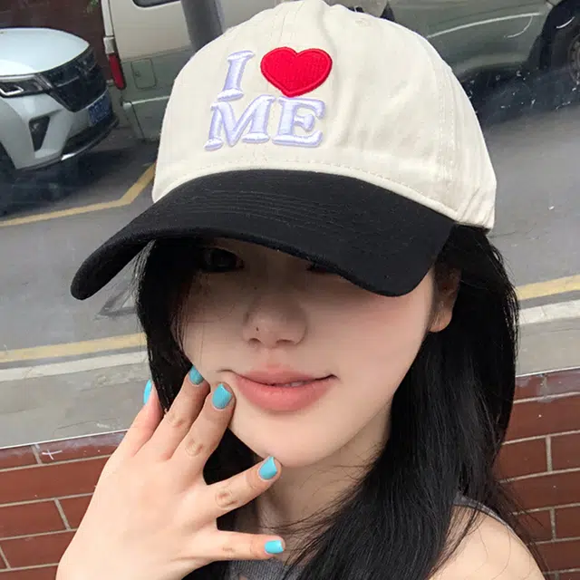 木林森 立体爱心刺绣撞色软顶户外街头出行防晒遮阳时尚潮流百搭学生大头围显脸小 棉 鸭舌帽 男女同款情侣款