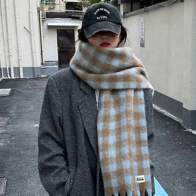 木林森 马海毛高级感保暖加厚时尚百搭学生围脖 绒线围巾 男女同款情侣款