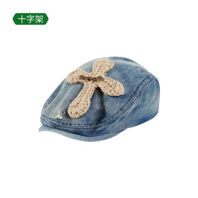 木林森 复古做旧贴标小众水洗牛仔前进帽 春夏大头围显脸小画家帽 棉 贝雷帽 男女同款情侣款