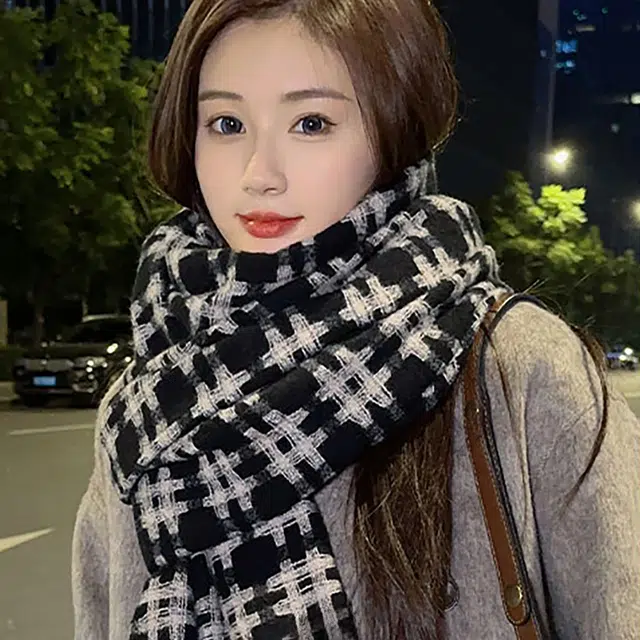 木林森 软乎乎加厚仿羊绒井字格纹围巾秋冬季高级感韩版百搭保暖长款披肩围脖 围巾 男女同款情侣款