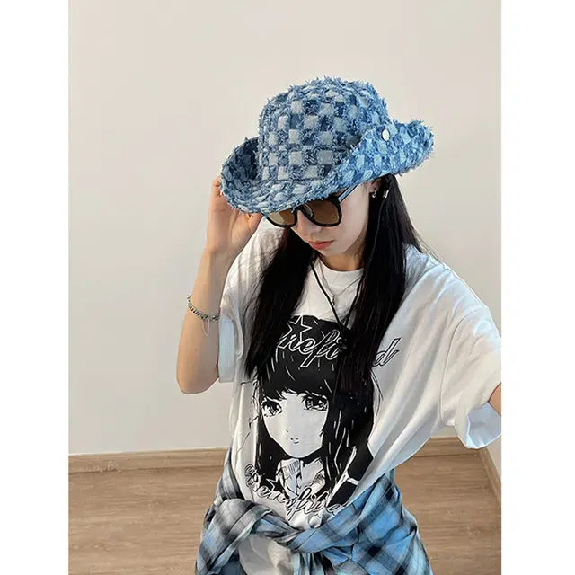 木林森 棋盘格西部户外出游遮阳毛边 牛仔 渔夫帽 男女同款情侣款