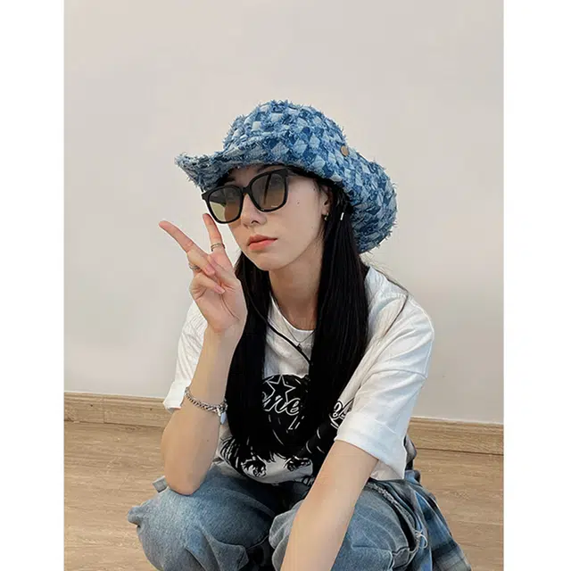 木林森 棋盘格西部户外出游遮阳毛边 牛仔 渔夫帽 男女同款情侣款
