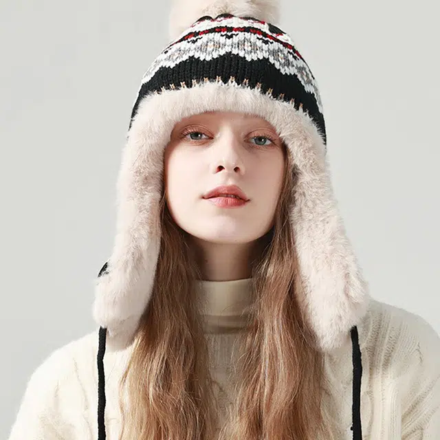 木林森 民族风冬天加绒加厚雷锋帽女冬季遮耳朵保暖防寒仿兔毛户外骑行滑雪帽子 腈纶 帽子 男女同款情侣款