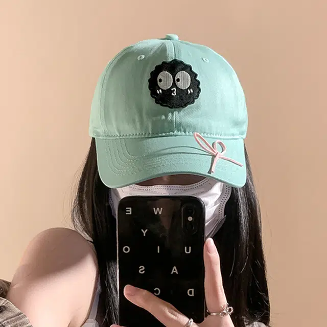 木林森 可爱小煤球爱心刺绣户外出行甜酷辣妹蝴蝶结软糯风时尚潮流百搭大头围显脸小防晒遮阳 棉 鸭舌帽 男女同款情侣款