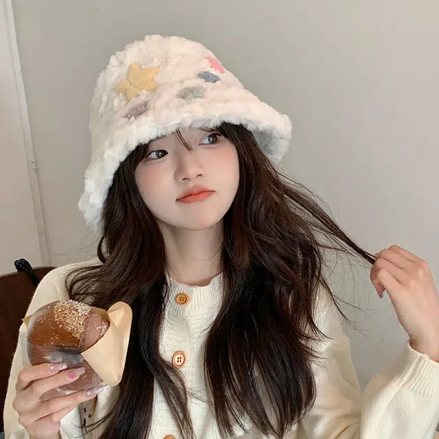 木林森 星星渔夫帽女毛绒保暖奶呼呼甜美可爱毛线帽学生显脸小穿搭盆帽 棉 围巾 男女同款情侣款