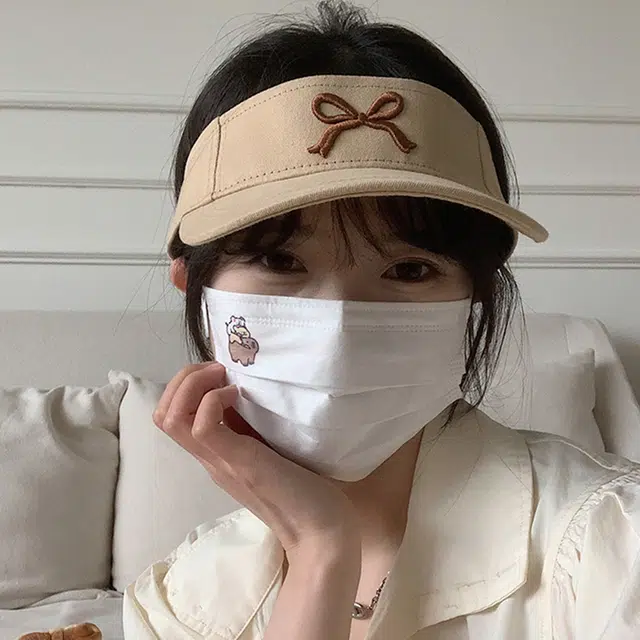 木林森 甜美蝴蝶结刺绣空顶帽子夏季遮阳户外跑步运动潮 棉 防晒帽 男女同款情侣款