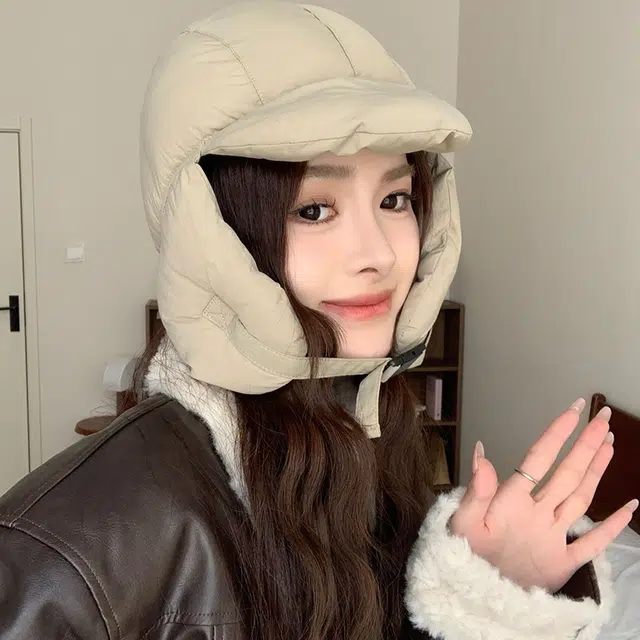 木林森  日系可爱泰迪绒小熊耳朵绑带雷锋帽子女秋冬保暖大头围护耳毛线帽 棉 帽子 男女同款情侣款