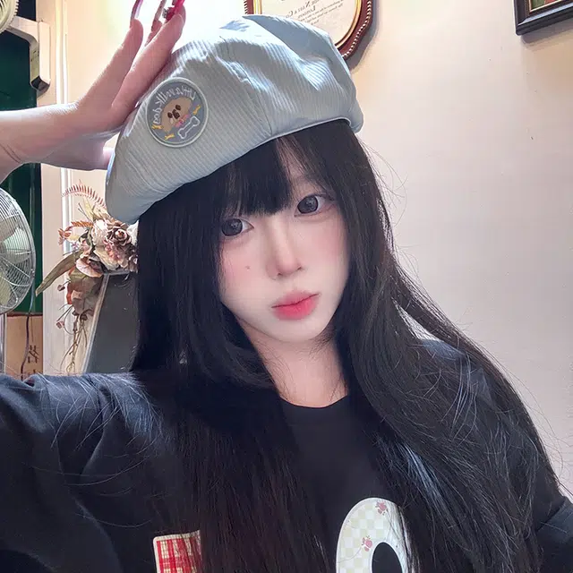 木林森 日系可爱甜美卡通兔子贴布夏季薄款透气百搭显脸小画家帽 腈纶 贝雷帽 女款