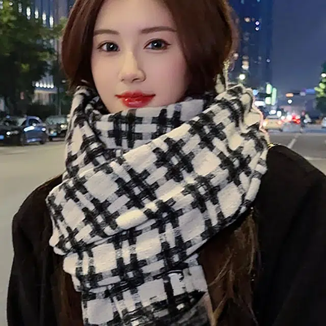 木林森 软乎乎加厚仿羊绒井字格纹围巾秋冬季高级感韩版百搭保暖长款披肩围脖 围巾 男女同款情侣款