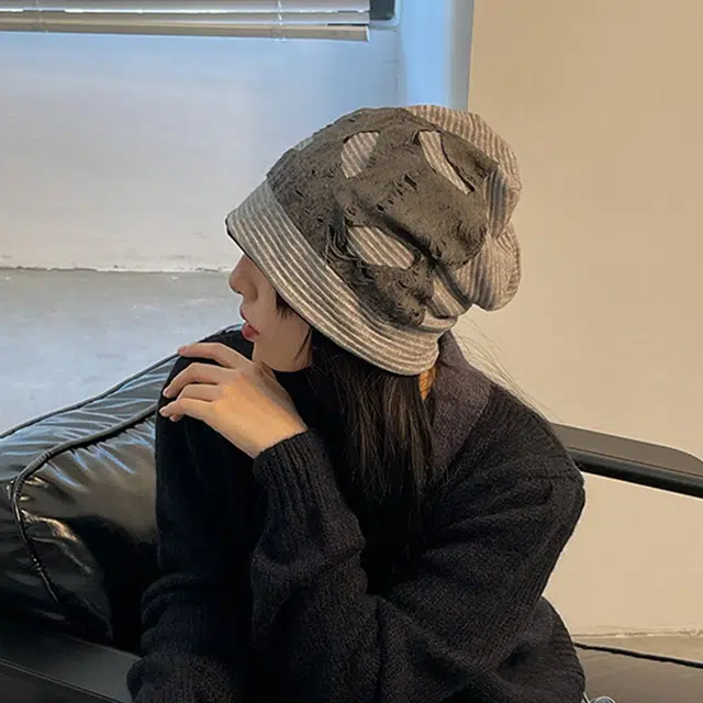 木林森 韩版个性补丁乞丐帽秋冬包头冷帽日系堆堆帽街头潮流风百搭小众毛线帽 男女同款情侣款