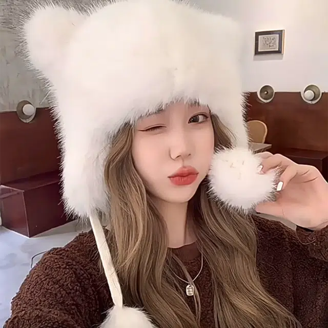 木林森 小浣熊尾巴仿狐狸毛护耳雷锋帽子加厚保暖防寒毛绒雷锋帽  仿狐狸毛 帽子 男女同款情侣款