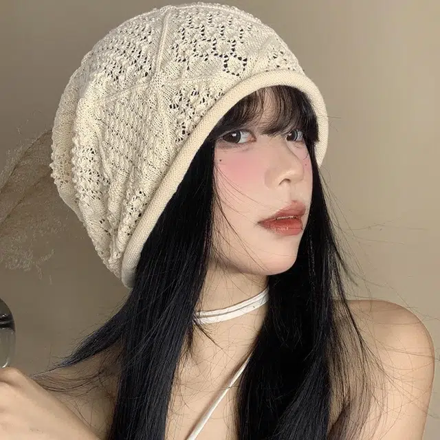 木林森  日系手工钩花镂空堆堆帽夏秋季薄款纯色大头围显脸小简约包头冷帽 棉 帽子 男女同款情侣款